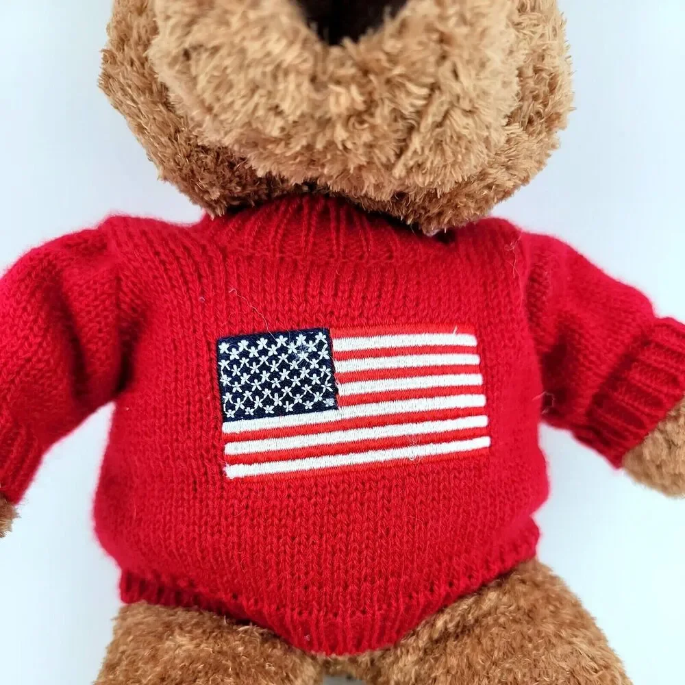 Saks Commonwealth Carson Pirie Scott Teddy Bear Brown 12 in Red Sweater Flag